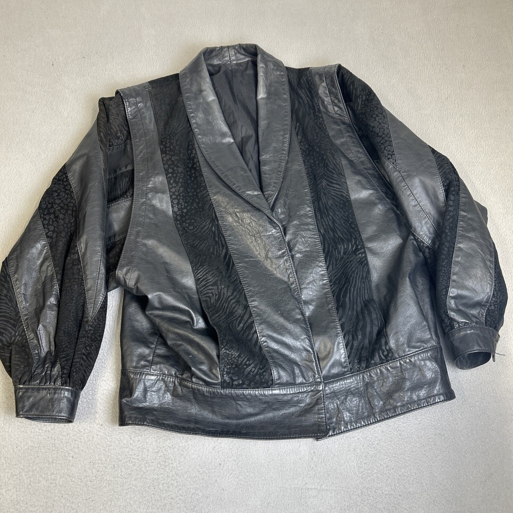 Vintage True 80's Unbranded‎ Leather Suede Panels Bomber Jacket Womens Black